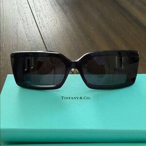 Tiffany & Co. Black Rectangular Women’s Sunglasses with Aqua Case